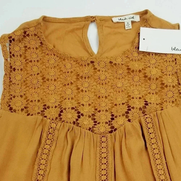 Bleuh Ciel Small Women's Burnt Orange Floral Crochet Lace Rayon Tank Top - Picture 7 of 8